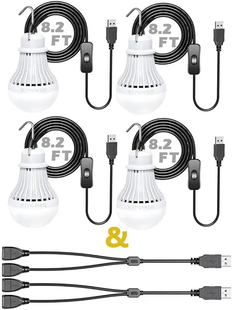 4 Pack Portable LED Bulb 5W USB LED Camping Light