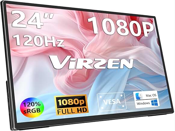 24'' Large Portable Monitor, FHD 120HZ 120% SRGB